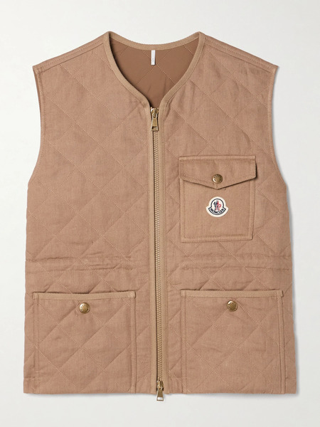  Moncler   Vigny Padded Quilted Linen Vest   Brown 
