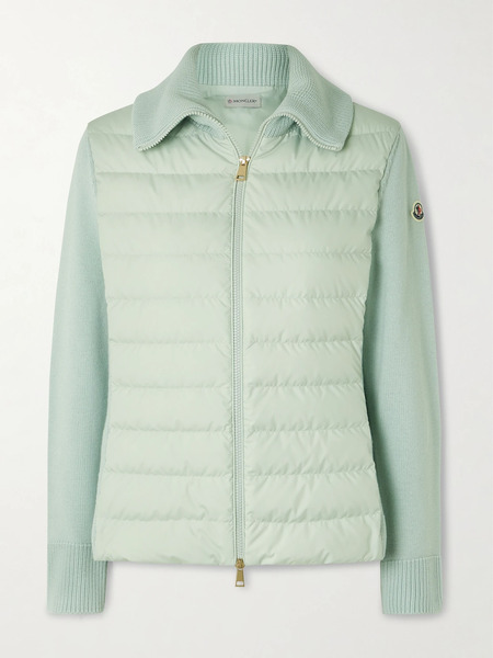  Moncler   Wool And Padded Quilted Shell Down Cardigan   Sage Green 