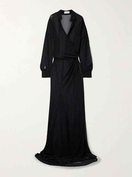  Mônot   Cami Wrap Effect Chiffon Maxi Dress   Black 