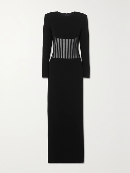  Mônot   Mesh Paneled Crepe Gown   Black 