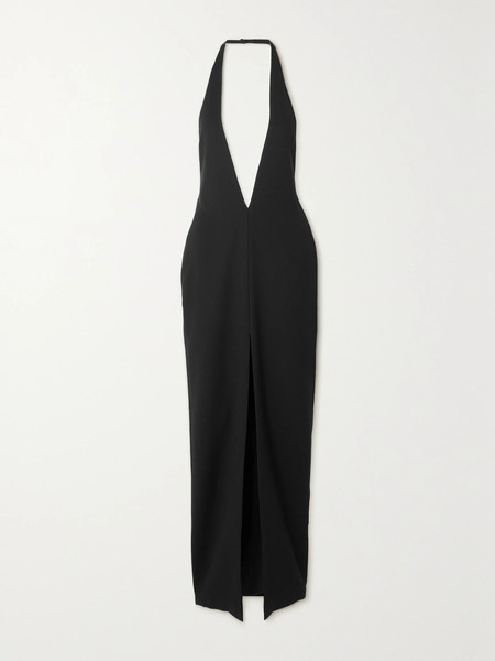  Mônot   Open Back Crepe Halterneck Maxi Dress   Black 