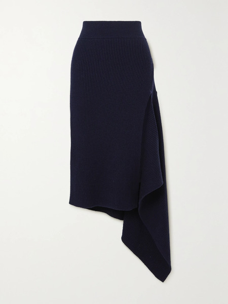  Monse   Asymmetric Ribbed Merino Wool Skirt   Midnight Blue 