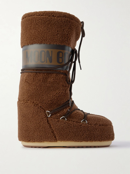  Moon Boot   Icon Leather Like Trimmed Fleece Snow Boots   Chocolate 