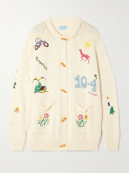  Mother   The Long Drop Embroidered Cotton And Alpaca Blend Cardigan   Cream 