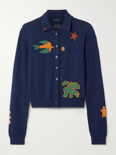  Mother   The Racquet Bead Embellished Wool Cardigan   Navy 