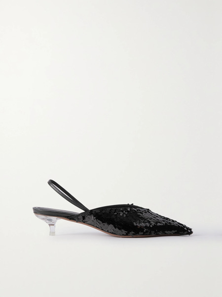  Neous   Irena Sequined Leather Slingback Pumps   Black 