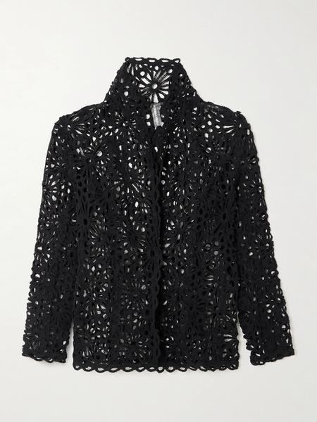  Norma Kamali   Cotton Blend Open Knit Jacket   Black 