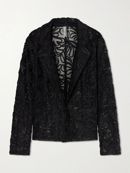  Norma Kamali   Embroidered Mesh Evening Jacket   Black 