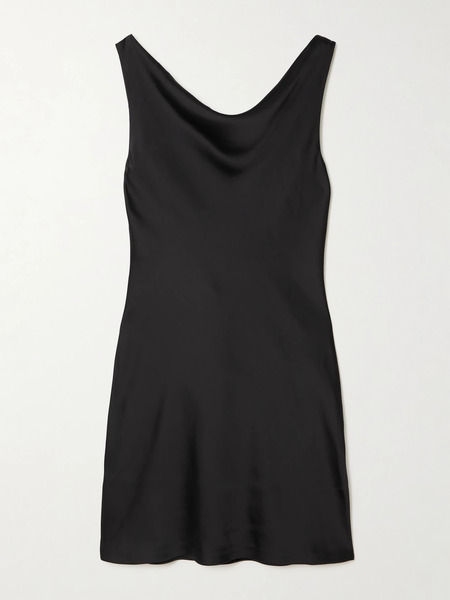  Norma Kamali   Open Back Draped Satin Mini Dress   Black 