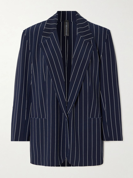  Norma Kamali   Oversized Pinstriped Stretch Jersey Blazer   Navy 