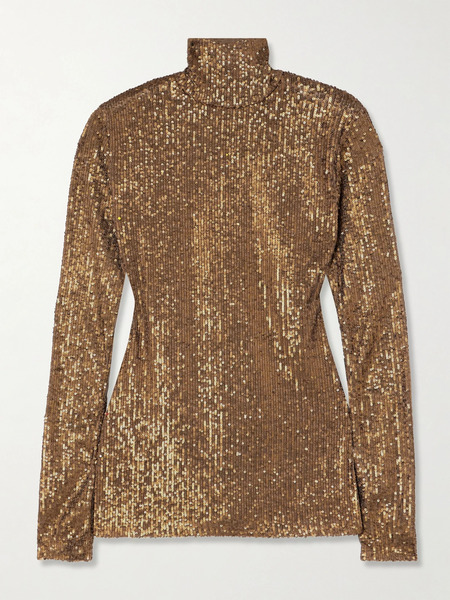  Norma Kamali   Sequined Stretch Mesh Turtleneck Top   Bronze 