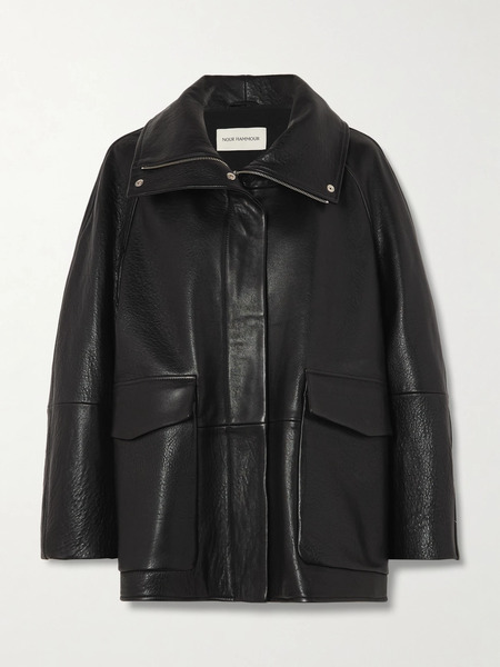  Nour Hammour   Ansel Oversized Textured Leather Jacket   Black 