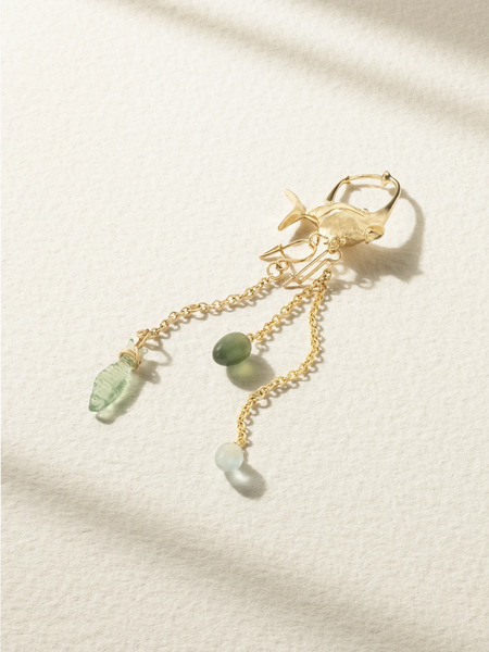  Ole Lynggaard Copenhagen   Young Fish 18 Karat Gold, Serpentine And Aquamarine Hoop Earrings   One Size 