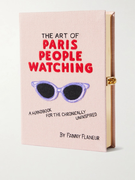  Olympia Le Tan   + Messy Nessy The Art Of Paris People Watching Embroidered Appliquéd Canvas Clutch   Pink 