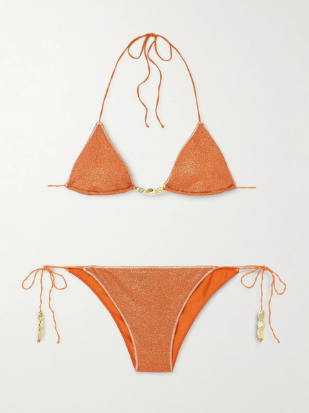  Oséree   Glazed Lumière Embellished Metallic Triangle Bikini   Orange 