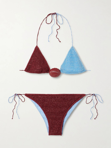  Oséree   Lumière Shell Embellished Two Tone Metallic Triangle Bikini   Burgundy 