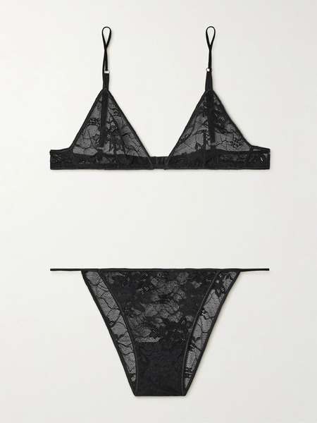 Oséree   Stretch Lace Bra And Briefs Set   Black 