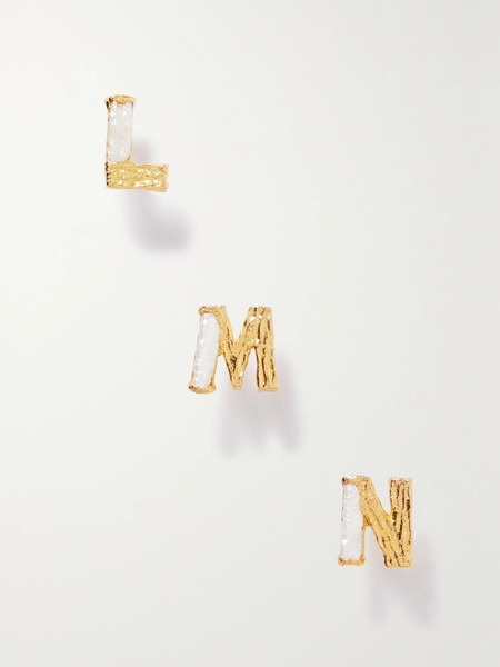  Pacharee   Alphabet Gold Plated Pearl Single Earring   B 