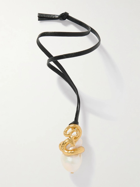  Pacharee   Naga Gold Plated, Pearl And Leather Keychain   Ivory 