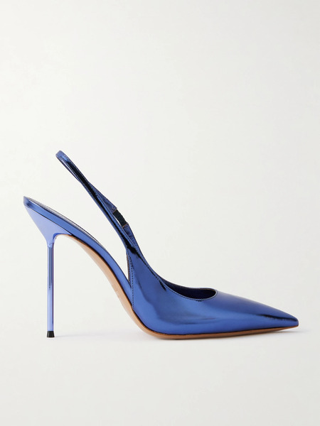  Paris Texas   Lidia 105 Mirrored Leather Slingback Pumps   Blue 