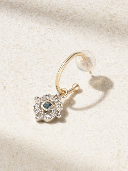  Pascale Monvoisin   Bettina 9 Karat Gold, Sterling Silver, Diamond And Topaz Single Hoop Earring   One Size 