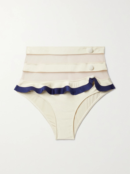  Patbo   Tulle Trimmed Ruffled Bikini Briefs   Ivory 