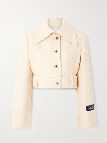  Patou   Belted Appliquéd Wool Blend Tweed Jacket   Cream 
