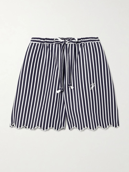  Patou   Embroidered Striped Cotton Poplin Shorts   Navy 