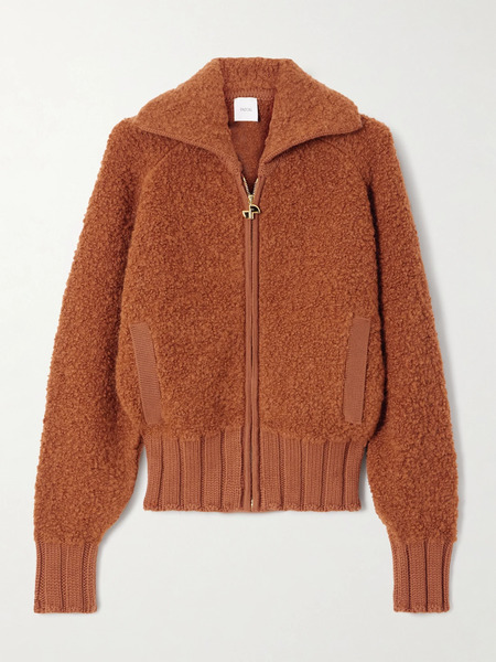  Patou   Wool Blend Bouclé Cardigan   Camel 