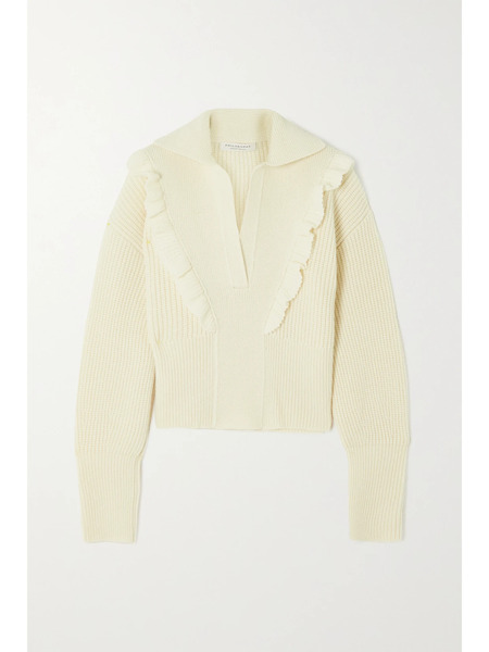  Philosophy Di Lorenzo Serafini   Ruffled Ribbed Wool Sweater   Ivory 