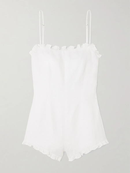  Posse   Florence Ruffled Linen Playsuit   White 