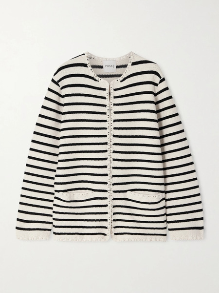  Posse   Henry Embellished Striped Knitted Cardigan   White 