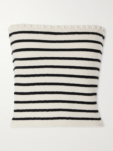  Posse   Henry Strapless Embellished Striped Knitted Top   White 