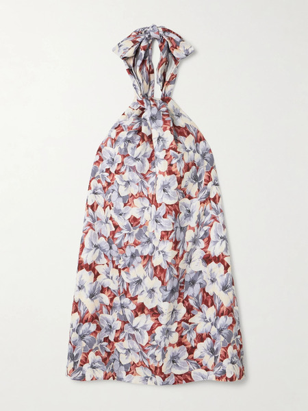  Posse   Luna Pleated Floral Print Linen Halterneck Mini Dress   Multi 