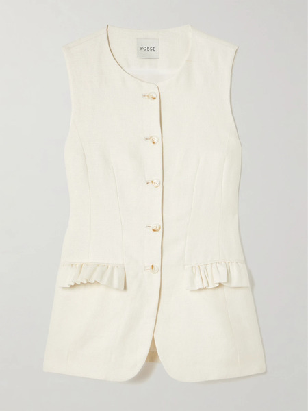  Posse   Matilda Ruffled Linen Vest   Ivory 
