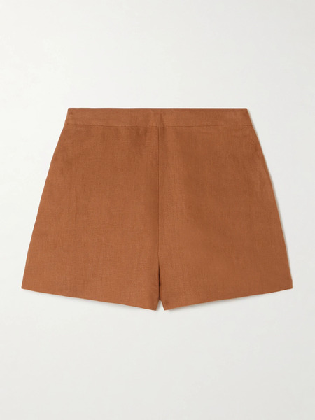  Posse   Perri Pleated Linen Shorts   Brown 