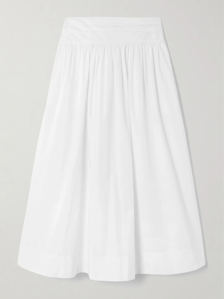 Posse   Rue Pleated Cotton Poplin Midi Skirt   White 