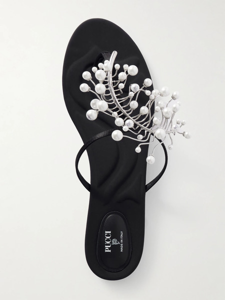  Pucci   Embellished Satin Flip Flops   Black 