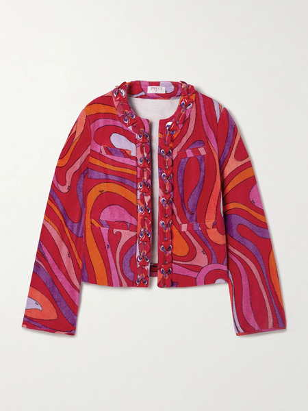  Pucci   Embellished Twill Trimmed Printed Cotton Terry Jacket   Fuchsia 