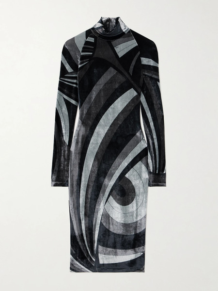  Pucci   Iride Printed Stretch Velour Turtleneck Mini Dress   Black 
