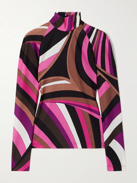  Pucci   Printed Stretch Jersey Turtleneck Top   Pink 
