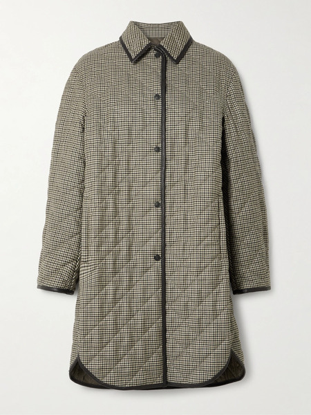  Purdey   Abbot Textured Leather Trimmed Houndstooth Quilted Wool Jacket   Multi 