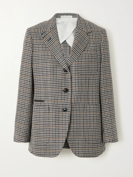  Purdey   Leather Trimmed Wool And Cashmere Blend Tweed Blazer   Brown 