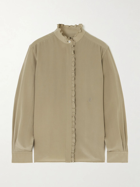  Purdey   Ruffled Embroidered Silk Blouse   Green 
