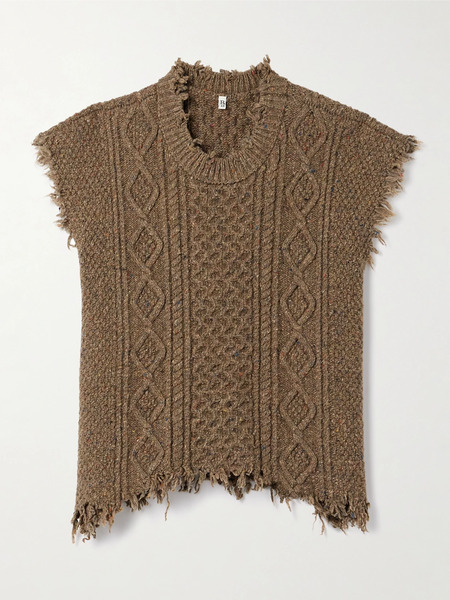  R13   Boyfriend Frayed Cable Knit Wool Blend Vest   Brown 