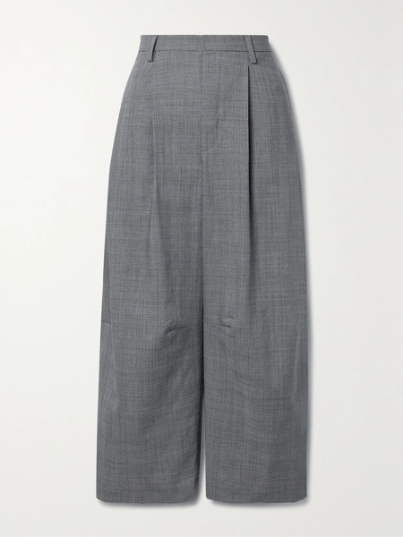  R13   Cropped Pleated Houndstooth Wool Wide Leg Pants   Gray 