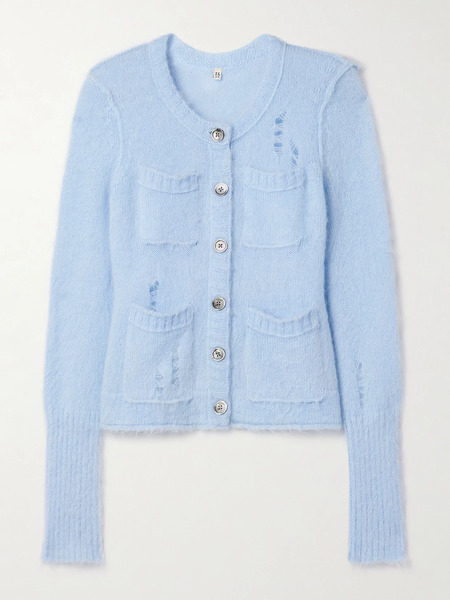  R13   Distressed Knitted Cardigan   Sky Blue 