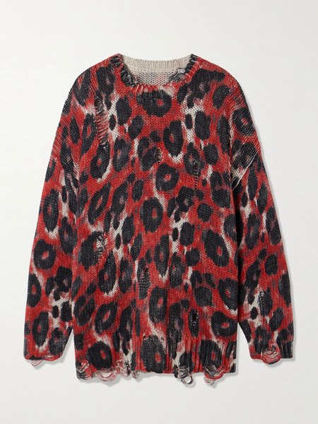  R13   Distressed Leopard Print Cotton Sweater   Multi 