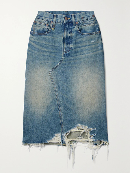  R13   Jesse Distressed Denim Midi Skirt   Mid Denim 