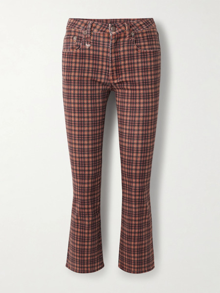  R13   Kick Fit Cropped Checked High Rise Flared Jeans   Plum 